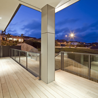 Viking full height, framed glass balustrade with rectangular handrail