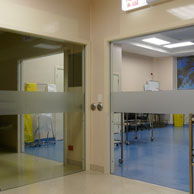 Automated Frameless Glass Cavity Sliders in hospital theatre