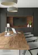 Tabletop & Wall inset: Melteca Aged Walnut.  Right wall lining: Melteca Dawn Grey